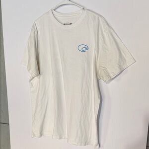 Costa White Short-Sleeve Tee with Small Blue Wave Logo